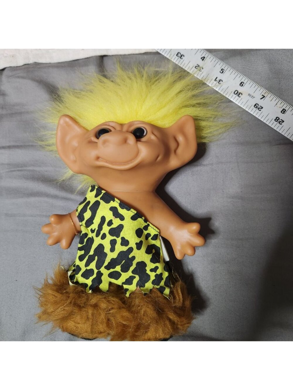 Uneeda Troll With Yellow Hair Leopard Print Outfit Fur Slippers Jewel Eyes 8 Inc